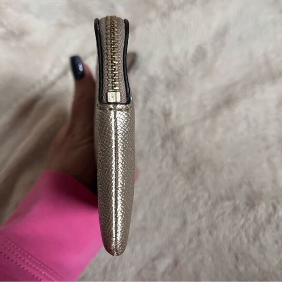 Coach Metallic Gold Pebble Leather Small Corner Zip Wristlet Handbag Purse - Picture 7 of 12